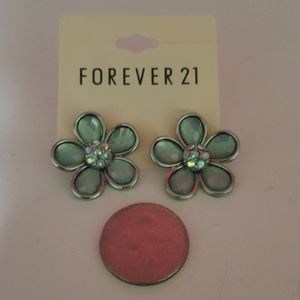 NWT Forever21 teal flower statement earrings